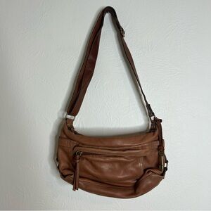 Vintage Y2K Fossil Brown Pebbled Leather Crossbody Shoulder Bag Adjustable Strap